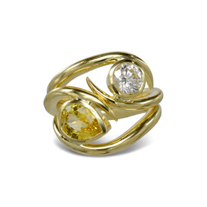 Yellow Sapphire Diamond Spiky Stacking Rings Ring Pruden and Smith 18ct gold with 1ct diamond  