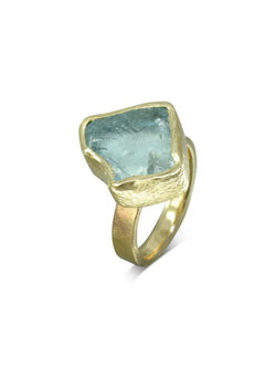 Aquamarine Chunk Yellow Gold Dress Ring Ring Pruden and Smith   