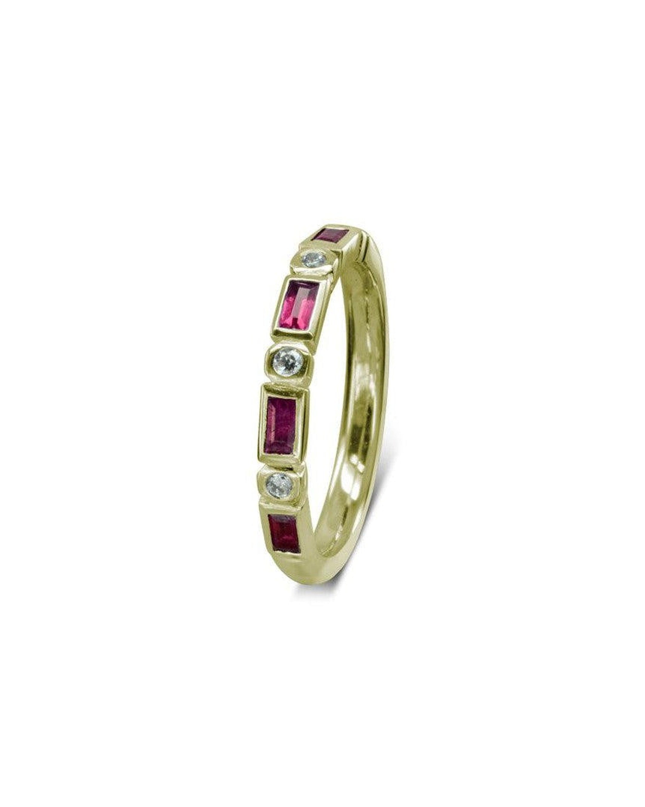 Husar's House of Fine Diamonds. 14Kt. White Gold Ruby and Baguette Diamond  Ring