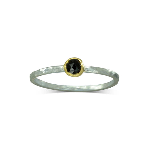 Black Spinel Silver Stacking Ring Ring Pruden and Smith Default Title  