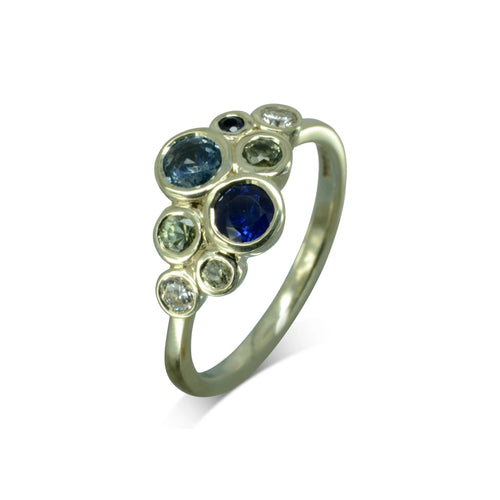 Water Bubbles Teal and Blue Sapphire Diamond Cluster Ring Ring Pruden and Smith   