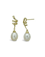 Ribbon Pearl and Diamond Drop Earrings Earrings Pruden and Smith   