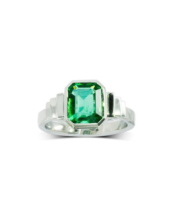 Art Deco Emerald Platinum Dress Ring Ring Pruden and Smith   