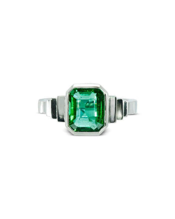 Art Deco Emerald Platinum Dress Ring Ring Pruden and Smith   