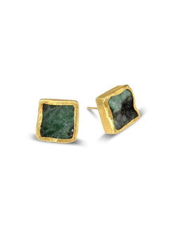 Rough Emerald Stud Earrings - Square Earrings Pruden and Smith 8mm Square  