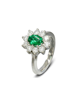 Vintage Emerald and Diamond Cluster Ring Ring Pruden and Smith   