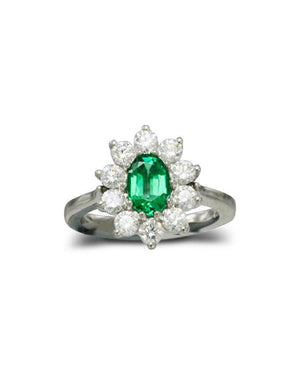 Vintage Emerald and Diamond Cluster Ring Ring Pruden and Smith   