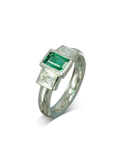 Emerald and Diamond Platinum Trilogy Ring Ring Pruden and Smith   