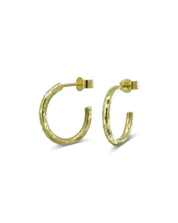 Solid 9ct Yellow Gold Hammered Mini Hoop Earrings Earrings Pruden and Smith   