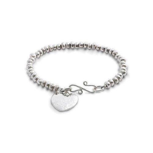 Nugget Hammered Silver Heart Charm Bracelet Bracelet Pruden and Smith   