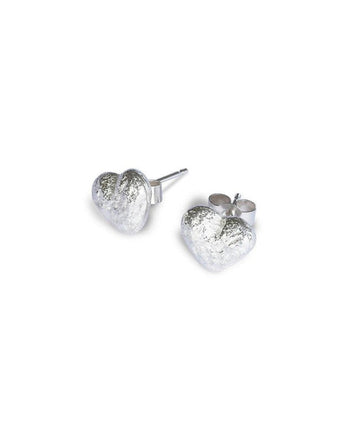 Silver Nugget Heart Ear Studs Earrings Pruden and Smith   