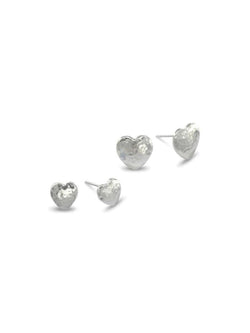 Hammered Silver Heart Stud Earrings Earrings Pruden and Smith 12mm  