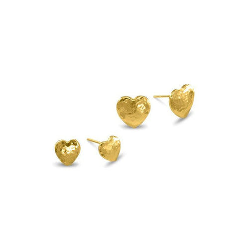 Hammered Yellow Gold Heart Stud Earrings Earrings Pruden and Smith 8mm  