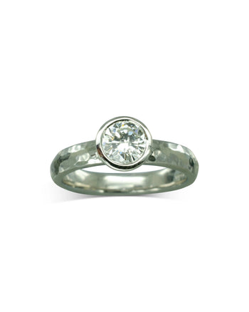 Hammered Round Brilliant Cut Diamond Platinum Ring Ring Pruden and Smith   