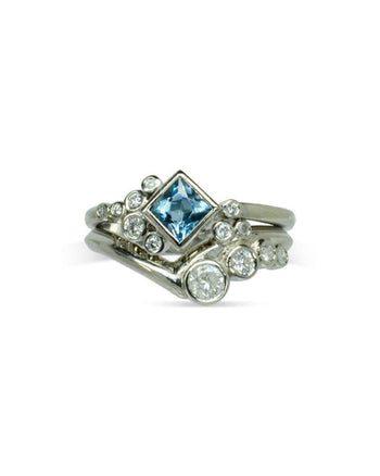 Water Bubbles Square Aquamarine and Diamond Ring Set Ring Pruden and Smith   