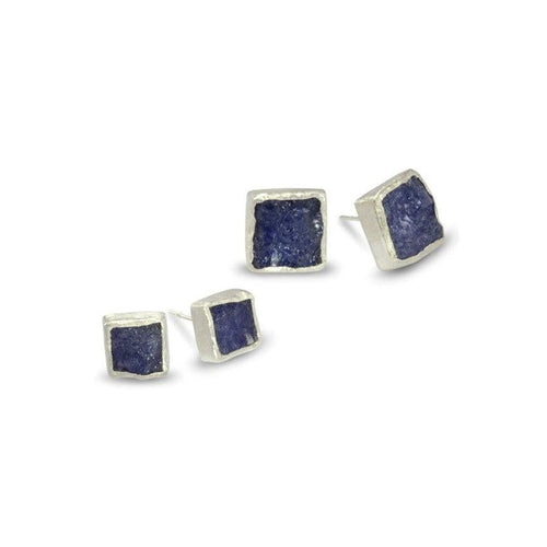 Rough Tanzanite Square Stud Earrings Earrings Pruden and Smith   