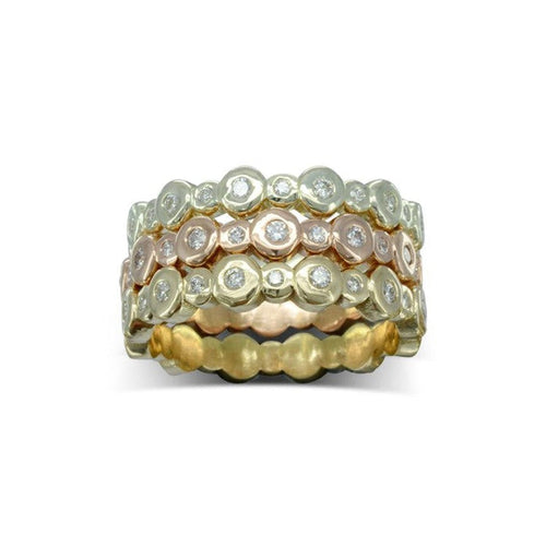 Nugget Three Colour 9ct Gold Diamond Stacking Rings Ring Pruden and Smith 9ct Rose Yellow and White Gold set of Three  