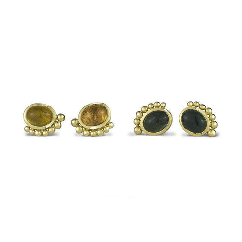 Beaded Tourmaline 18ct Gold Stud Earrings Earrings Pruden and Smith   