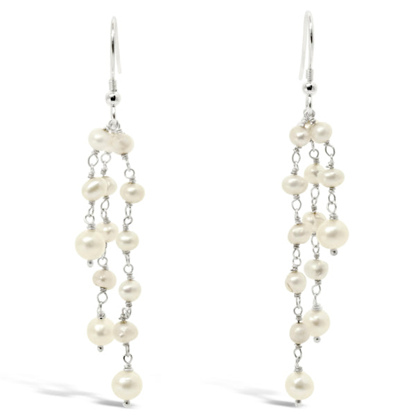 Pearl Beaded Silver Tassel Earrings - Pruden And Smith